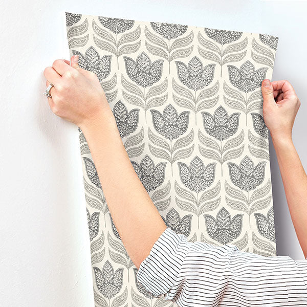 media image for Cathal Charcoal Tulip Block Print Wallpaper 260