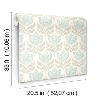 product image for Cathal Aqua Tulip Block Print Wallpaper 77