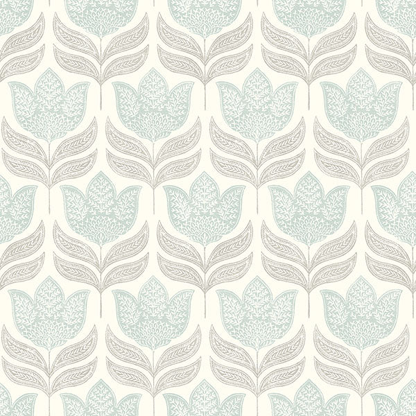 media image for Cathal Aqua Tulip Block Print Wallpaper 290