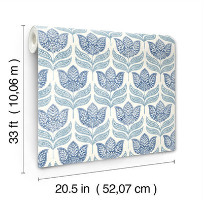 product image for Cathal Blue Tulip Block Print Wallpaper 23