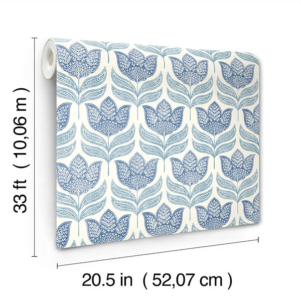 media image for Cathal Blue Tulip Block Print Wallpaper 215