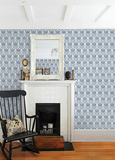 product image for Cathal Blue Tulip Block Print Wallpaper 67