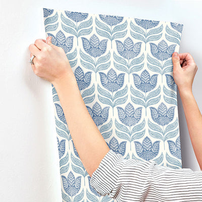 product image for Cathal Blue Tulip Block Print Wallpaper 91