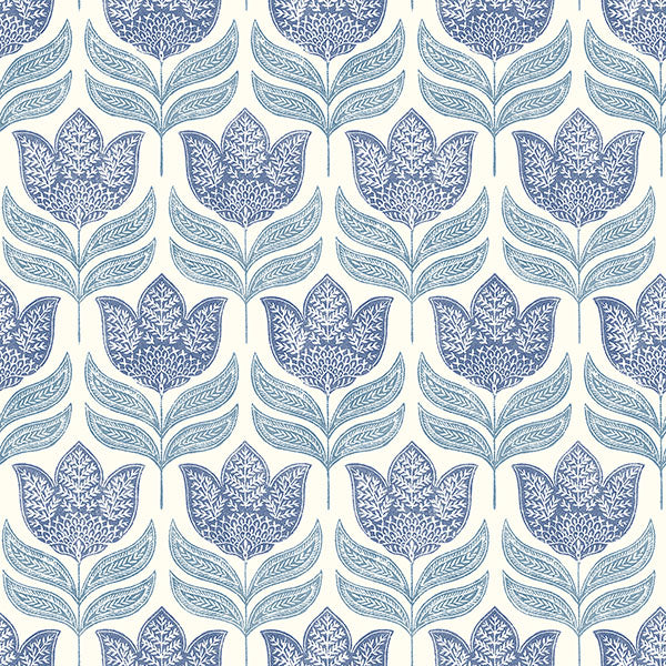 media image for Cathal Blue Tulip Block Print Wallpaper 215