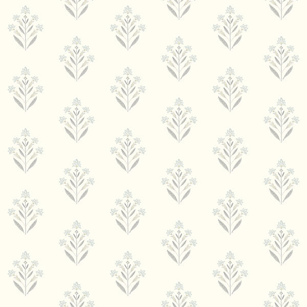 media image for Kova Light Blue Floral Crest Wallpaper 293