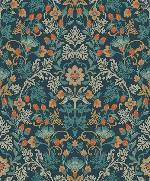 media image for Lila Blue Strawberry Floral Wallpaper from the Posy Collection by Brewster 24