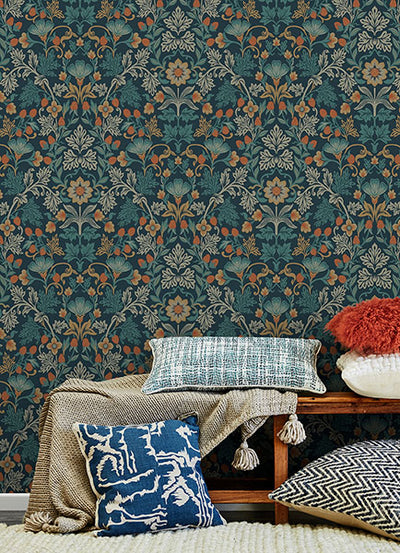 product image for Lila Blue Strawberry Floral Wallpaper from the Posy Collection by Brewster 28