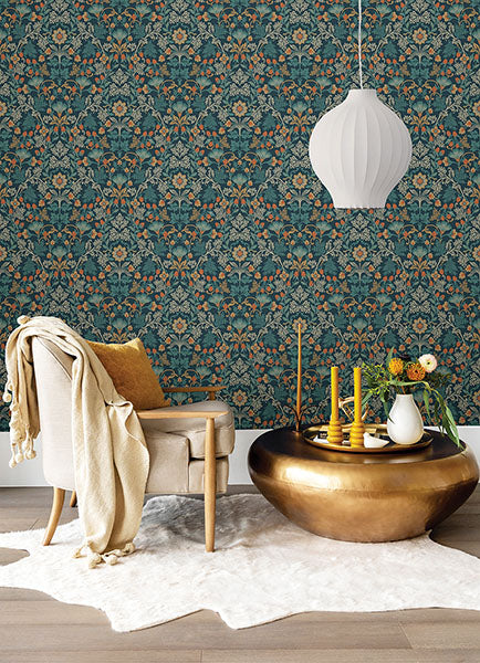 media image for Lila Blue Strawberry Floral Wallpaper from the Posy Collection by Brewster 212