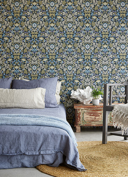 media image for Lila Periwinkle Strawberry Floral Wallpaper from the Posy Collection by Brewster 225