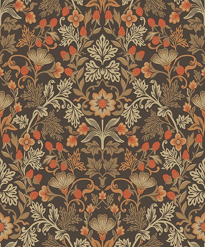 product image of Lila Orange Strawberry Floral Wallpaper from the Posy Collection by Brewster 586