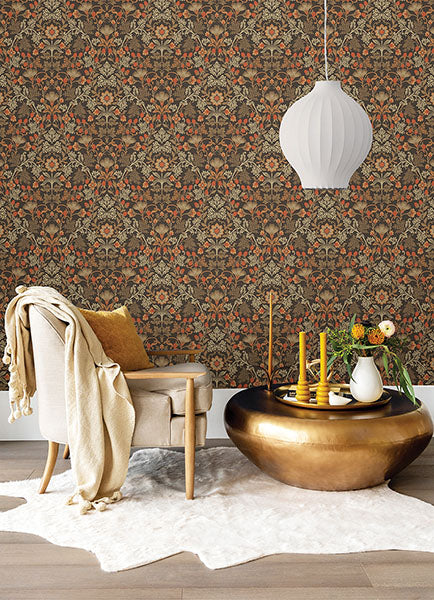 media image for Lila Orange Strawberry Floral Wallpaper from the Posy Collection by Brewster 235