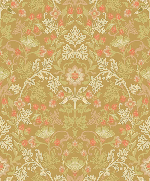 media image for Lila Gold Strawberry Floral Wallpaper from the Posy Collection by Brewster 292