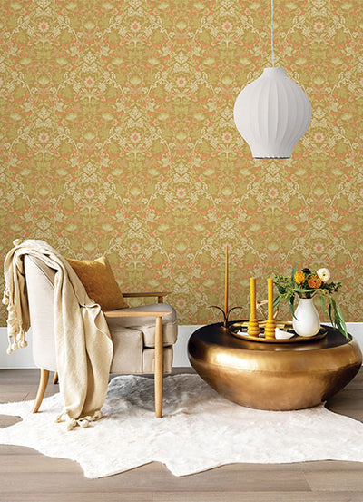 product image for Lila Gold Strawberry Floral Wallpaper from the Posy Collection by Brewster 7