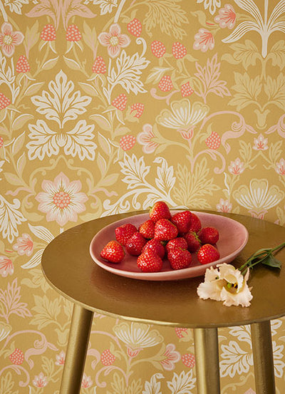 product image for Lila Gold Strawberry Floral Wallpaper from the Posy Collection by Brewster 62