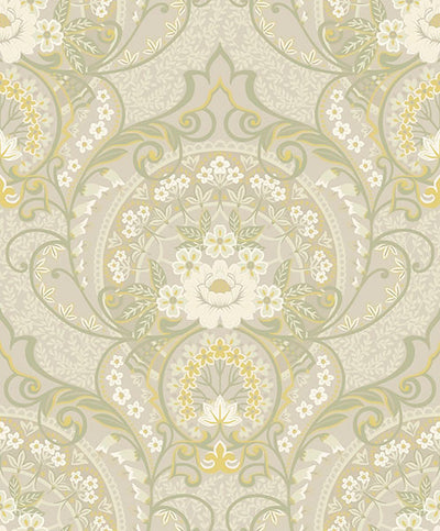 product image of Nasrin Light Grey Damask Wallpaper from the Posy Collection by Brewster 591