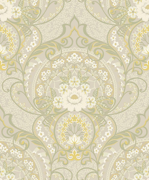 media image for Nasrin Light Grey Damask Wallpaper from the Posy Collection by Brewster 265