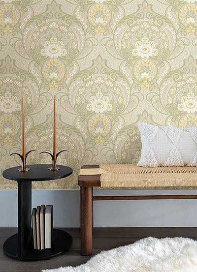 product image for Nasrin Light Grey Damask Wallpaper from the Posy Collection by Brewster 92