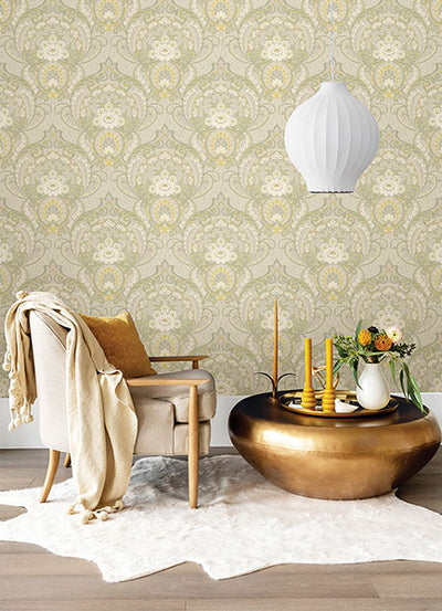 product image for Nasrin Light Grey Damask Wallpaper from the Posy Collection by Brewster 66