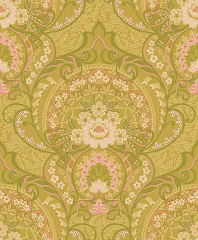 product image for Nasrin Chartreuse Damask Wallpaper from the Posy Collection by Brewster 43