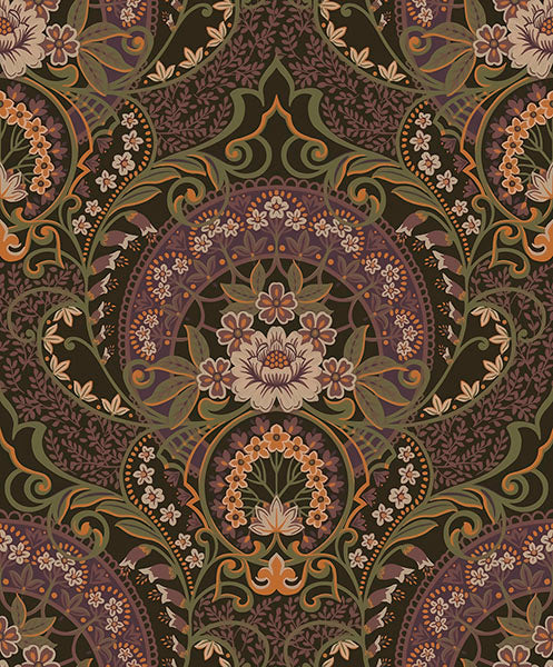 media image for Nasrin Purple Damask Wallpaper from the Posy Collection by Brewster 291