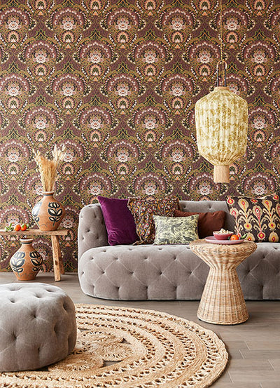 product image for Nasrin Purple Damask Wallpaper from the Posy Collection by Brewster 89