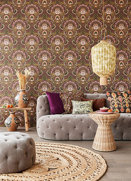 media image for Nasrin Purple Damask Wallpaper from the Posy Collection by Brewster 216