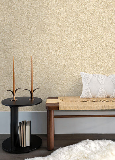 product image for Zahara Wheat Floral Wallpaper from the Posy Collection by Brewster 42