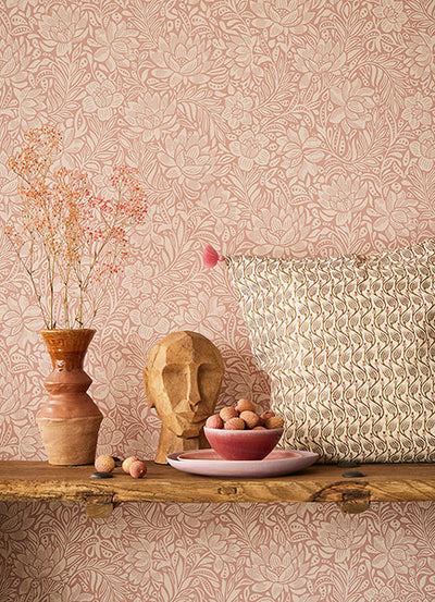 product image for Zahara Coral Floral Wallpaper from the Posy Collection by Brewster 79