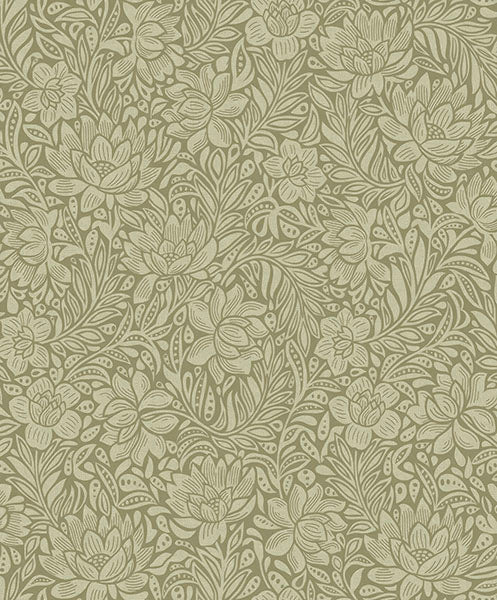 media image for Zahara Olive Floral Wallpaper from the Posy Collection by Brewster 224