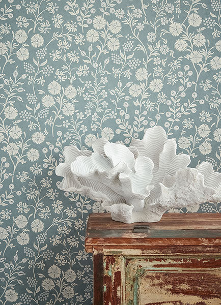 media image for Liana Teal Trail Wallpaper from the Posy Collection by Brewster 270