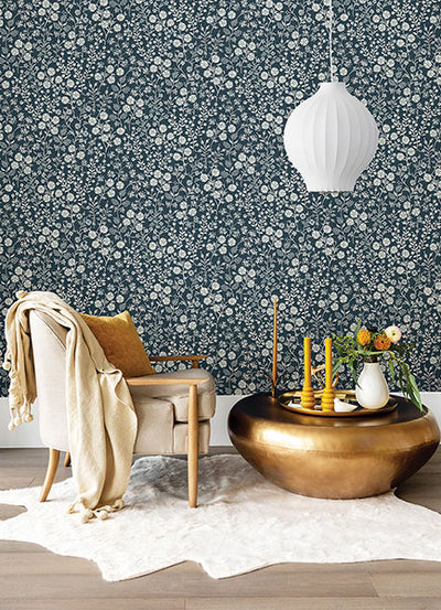 product image for Liana Indigo Trail Wallpaper from the Posy Collection by Brewster 28