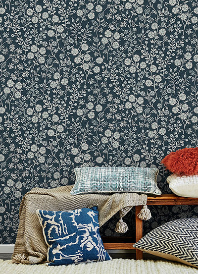 product image for Liana Indigo Trail Wallpaper from the Posy Collection by Brewster 35