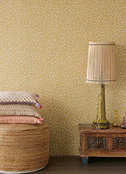 media image for Marguerite Chartreuse Floral Wallpaper from the Posy Collection by Brewster 251