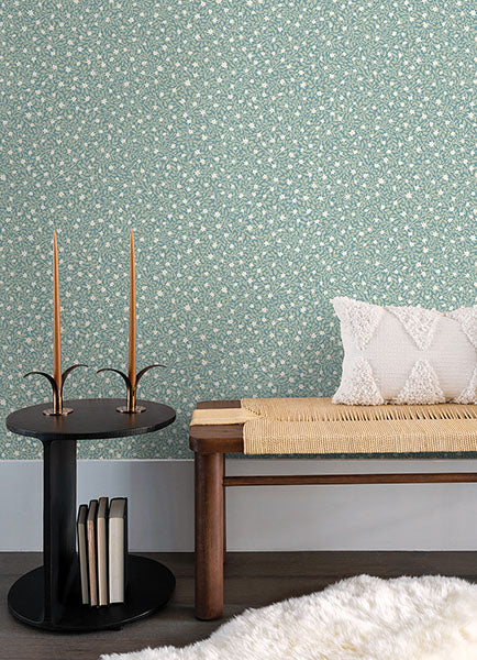 media image for Marguerite Sea Green Floral Wallpaper from the Posy Collection by Brewster 21