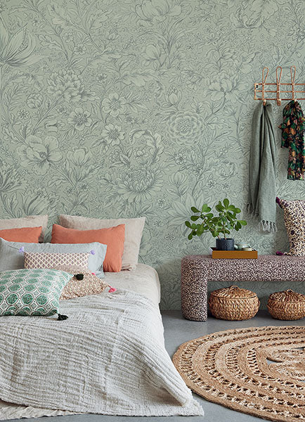 media image for Sage Rosarium Wall Mural from the Posy Collection by Brewster 283