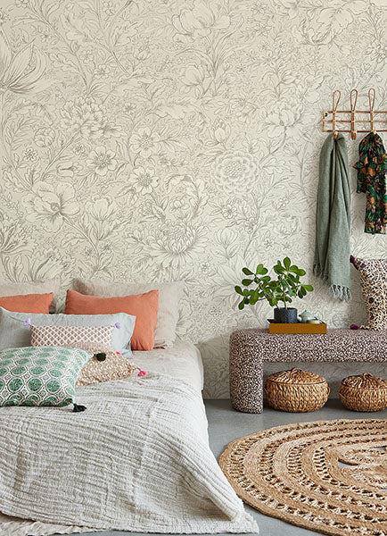 media image for Cream Rosarium Wall Mural from the Posy Collection by Brewster 296