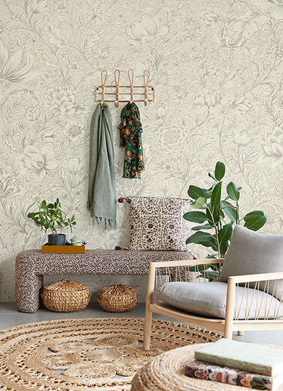 product image for Cream Rosarium Wall Mural from the Posy Collection by Brewster 63