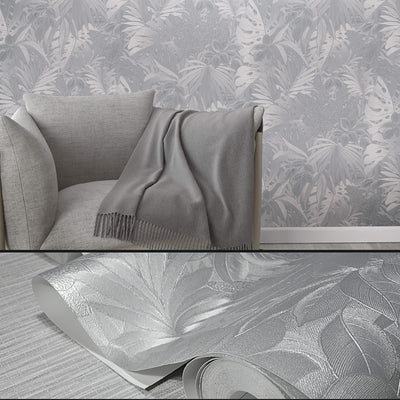 product image for Metallic Jungle Leaves Silver Wallpaper from Eden Collection by Galerie Wallcoverings 69