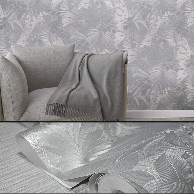 media image for Metallic Jungle Leaves Silver Wallpaper from Eden Collection by Galerie Wallcoverings 278