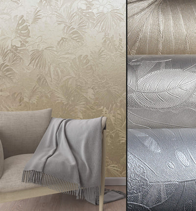 product image for Metallic Jungle Leaves Silver Wallpaper from Eden Collection by Galerie Wallcoverings 8