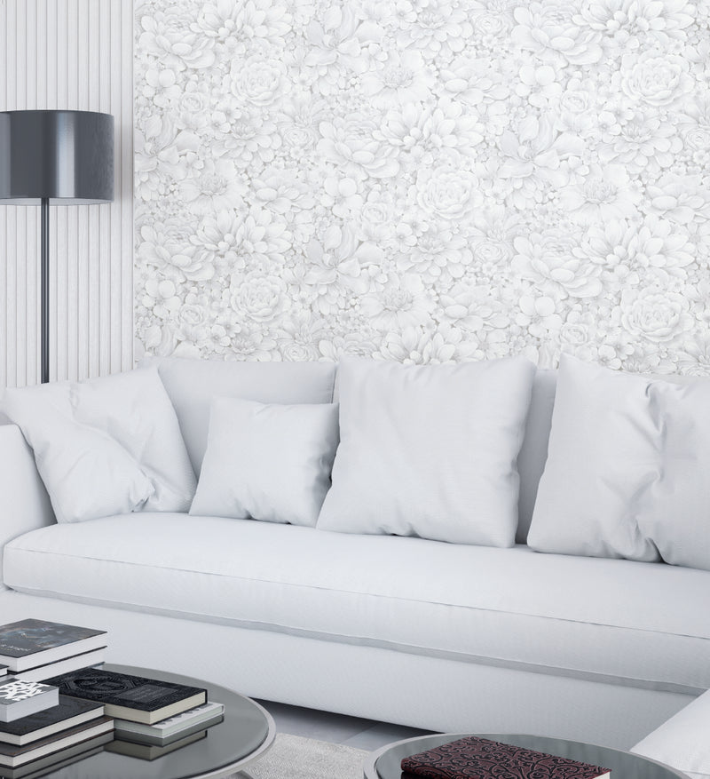 media image for Floral Texture White/Grey Wallpaper from Eden Collection by Galerie Wallcoverings 210