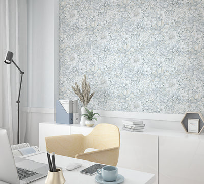 product image for Floral Texture Blue/Grey Wallpaper from Eden Collection by Galerie Wallcoverings 65