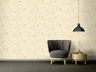 product image for Classic Scrollwork Damask Butterflies Textured Wallpaper in Cream/Gold 72