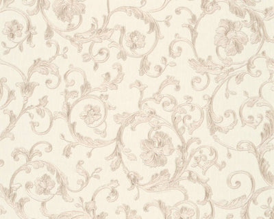 product image of Damask Scrollwork Floral Textured Wallpaper in Beige/Metallic 594