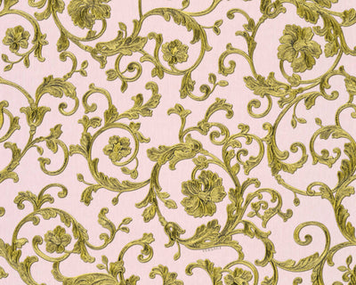product image for Damask Scrollwork Floral Textured Wallpaper in Pink/Gold 94