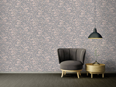 product image for Damask Scrollwork Floral Textured Wallpaper in Grey/Metallic 58