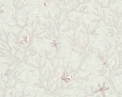 product image of Floral Corals Seashells Textured Wallpaper in Grey/Metallic 538