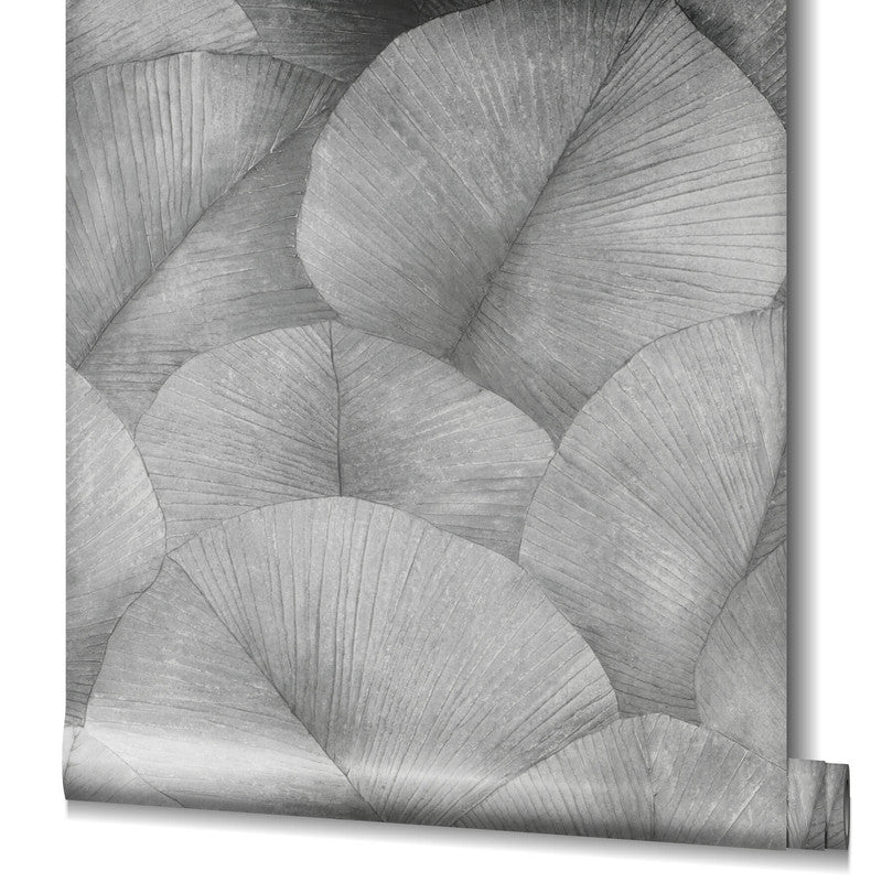 media image for Palm Leaf Wallpaper in Grey 266