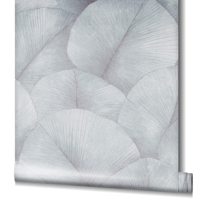 media image for Palm Leaf Wallpaper in Grey/Blue 215