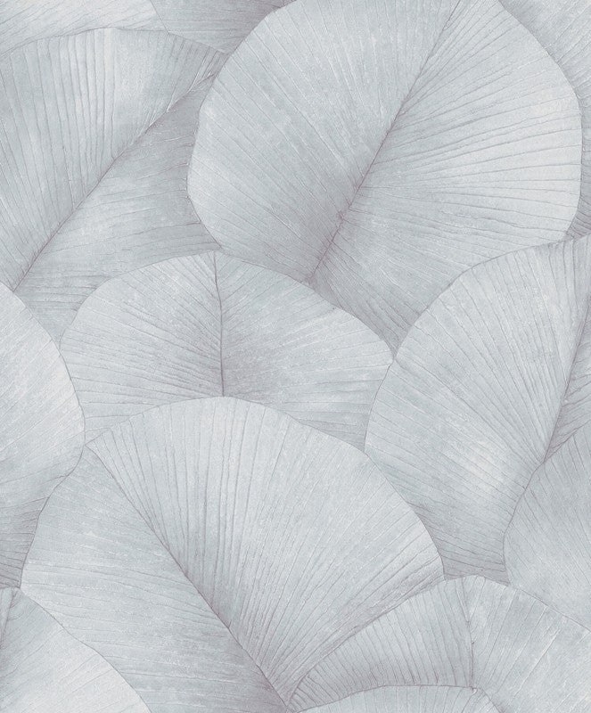 media image for Palm Leaf Wallpaper in Grey/Blue 222